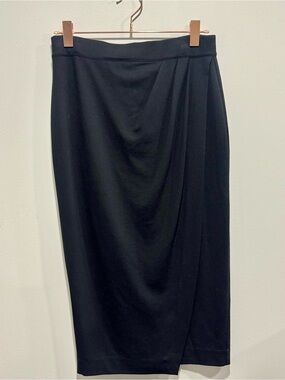 Iris & Ink Black Wrap Front Midi Pencil Skirt Size 8 Made Portugal